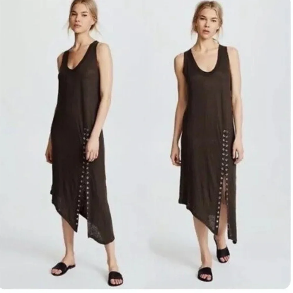 IRO Karossi Lace Up Dress Scoop Neck Tank Midi Burnout Jersey Linen, Size Small - Picture 2 of 3